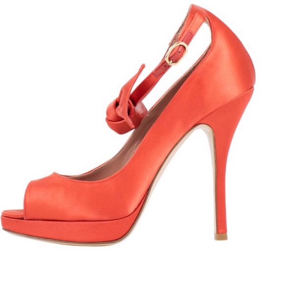 RED Valentino Orange Satin Open Toe Pumps size 7 - Picture 10 of 12